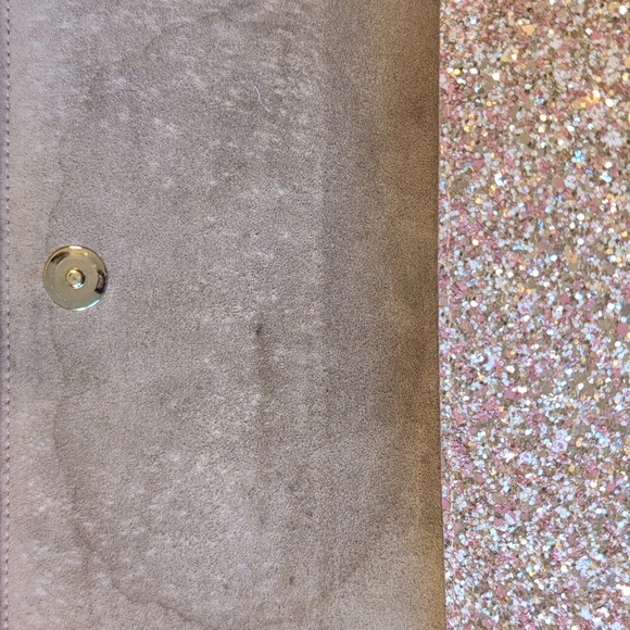 Jimmy Choo Lilia Pink Glitter Clutch with Gold Shoulder Strap - Picture 10 of 12